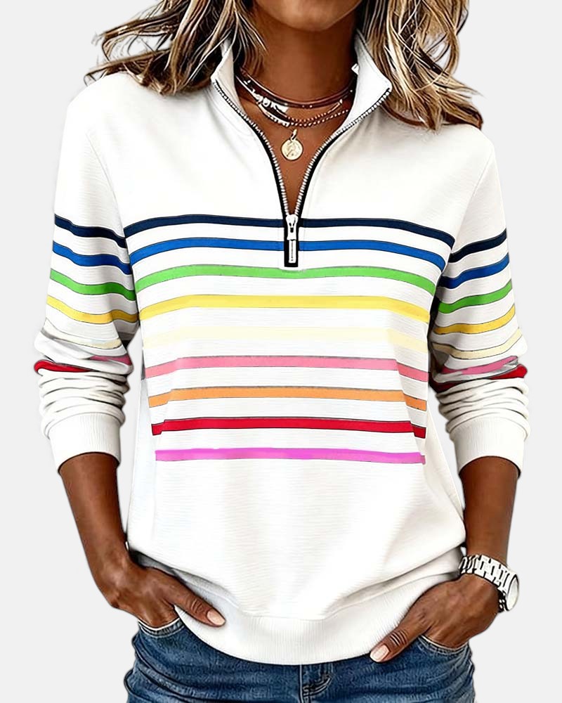 Rainbow Striped Quarter-Zip Sweatshirt