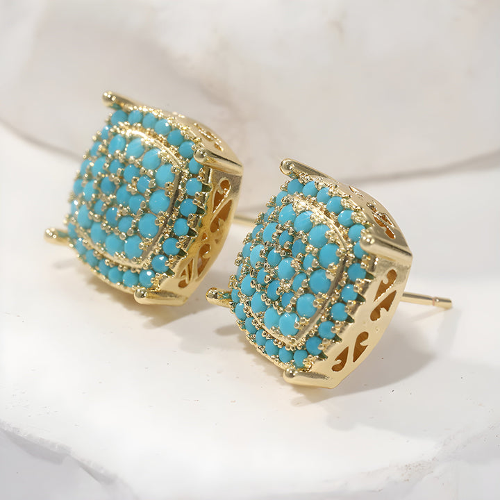 Turquoise Pavé Square Stud Earrings