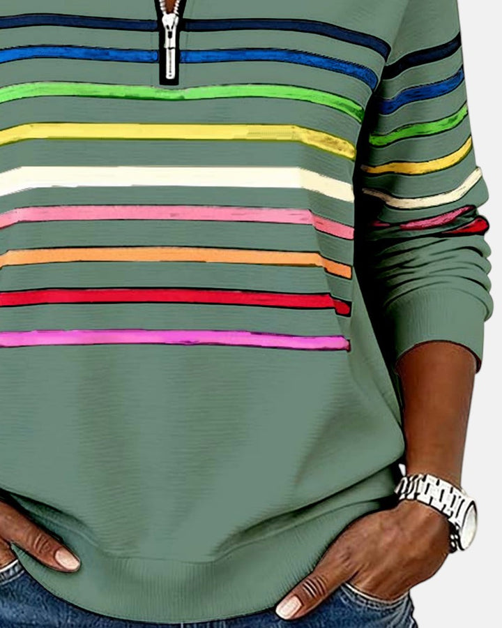 Rainbow Striped Quarter-Zip Sweatshirt