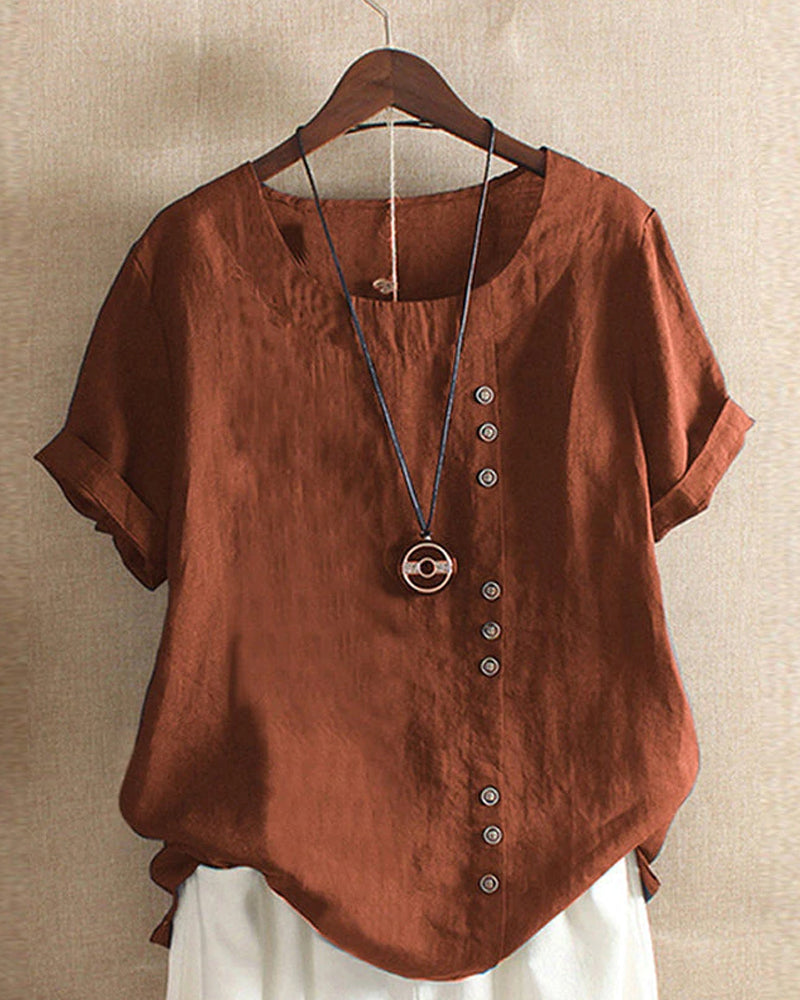 Alina | Casual Button Detail Short Sleeve Top
