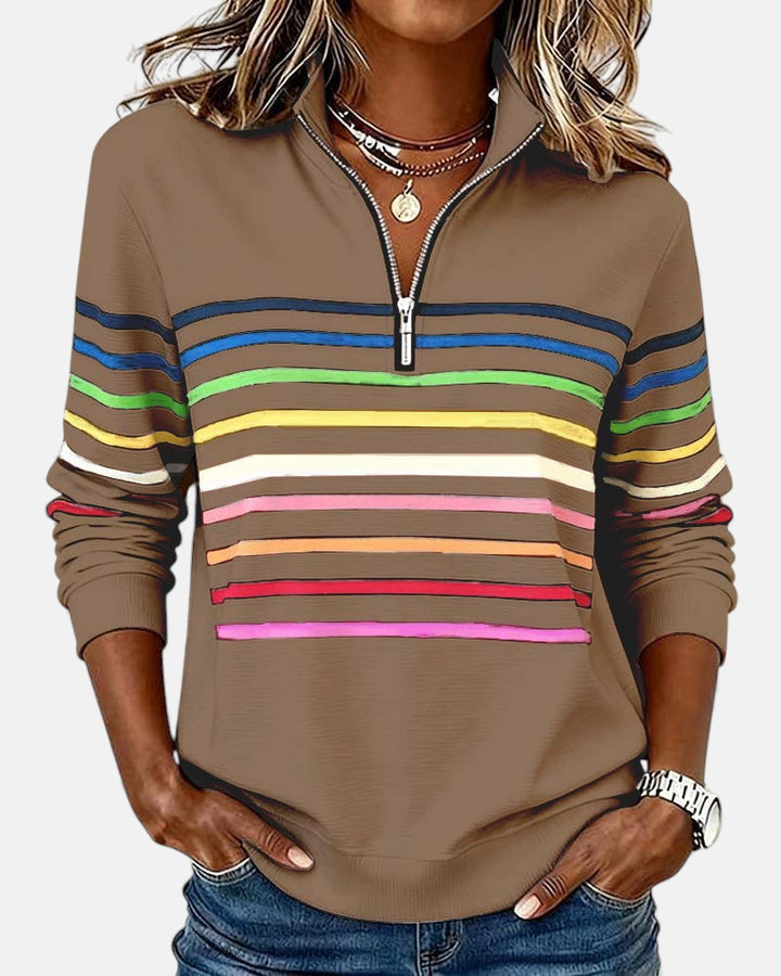 Rainbow Striped Quarter-Zip Sweatshirt