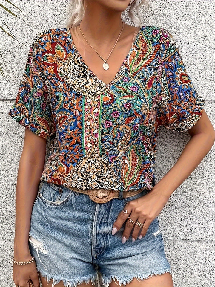 Maya | Bohemian V-Neck Printed Blouse
