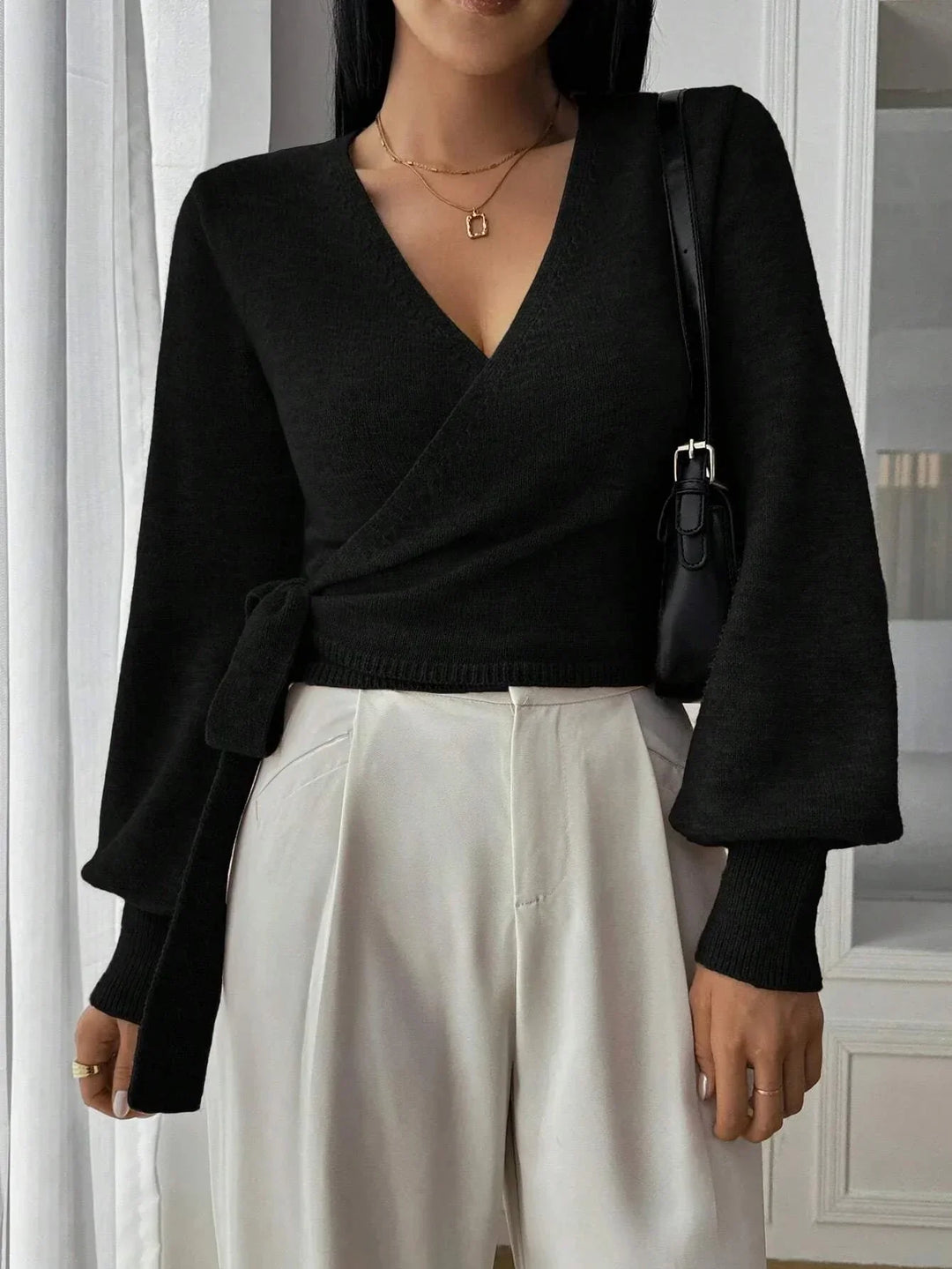 Elegant Wrap Knit Sweater Top for Women