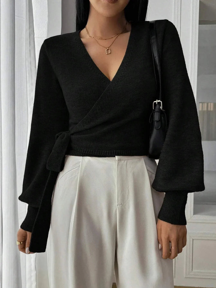 Elegant Wrap Knit Sweater Top for Women