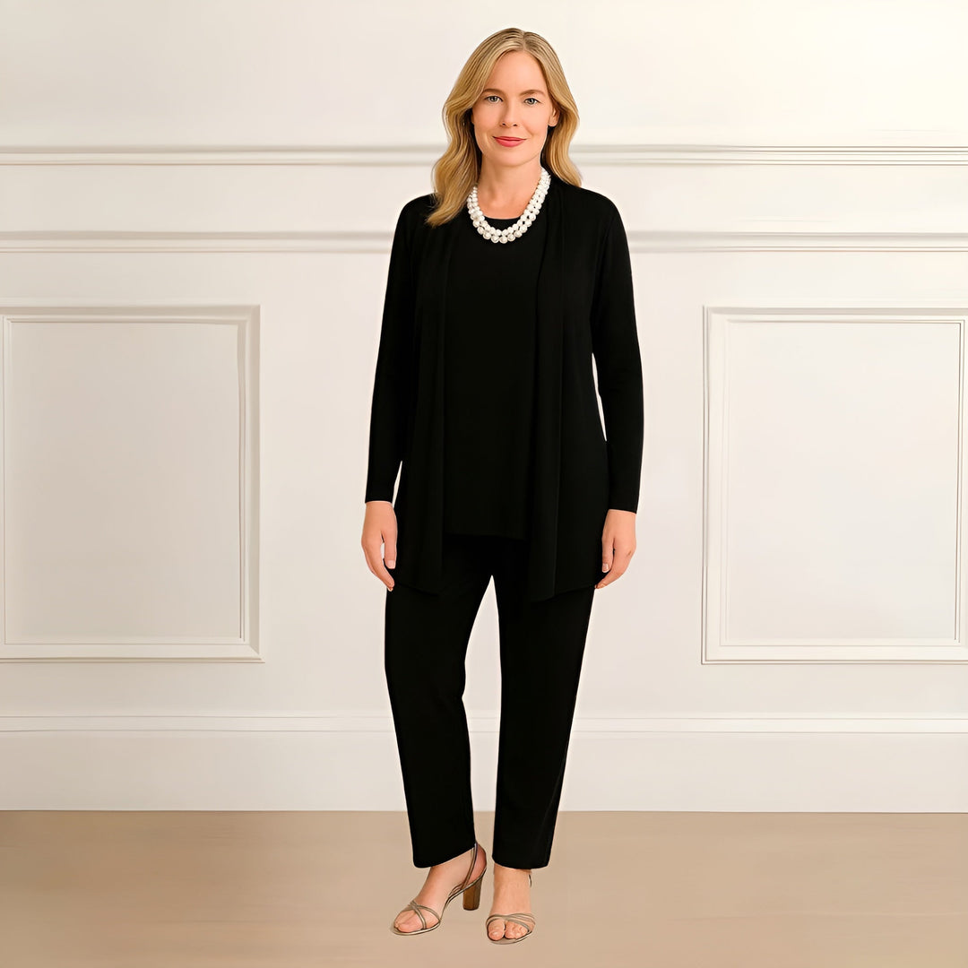 Women's Three-Piece Set  |  Long Sleeve Top Open Cardigan Pants