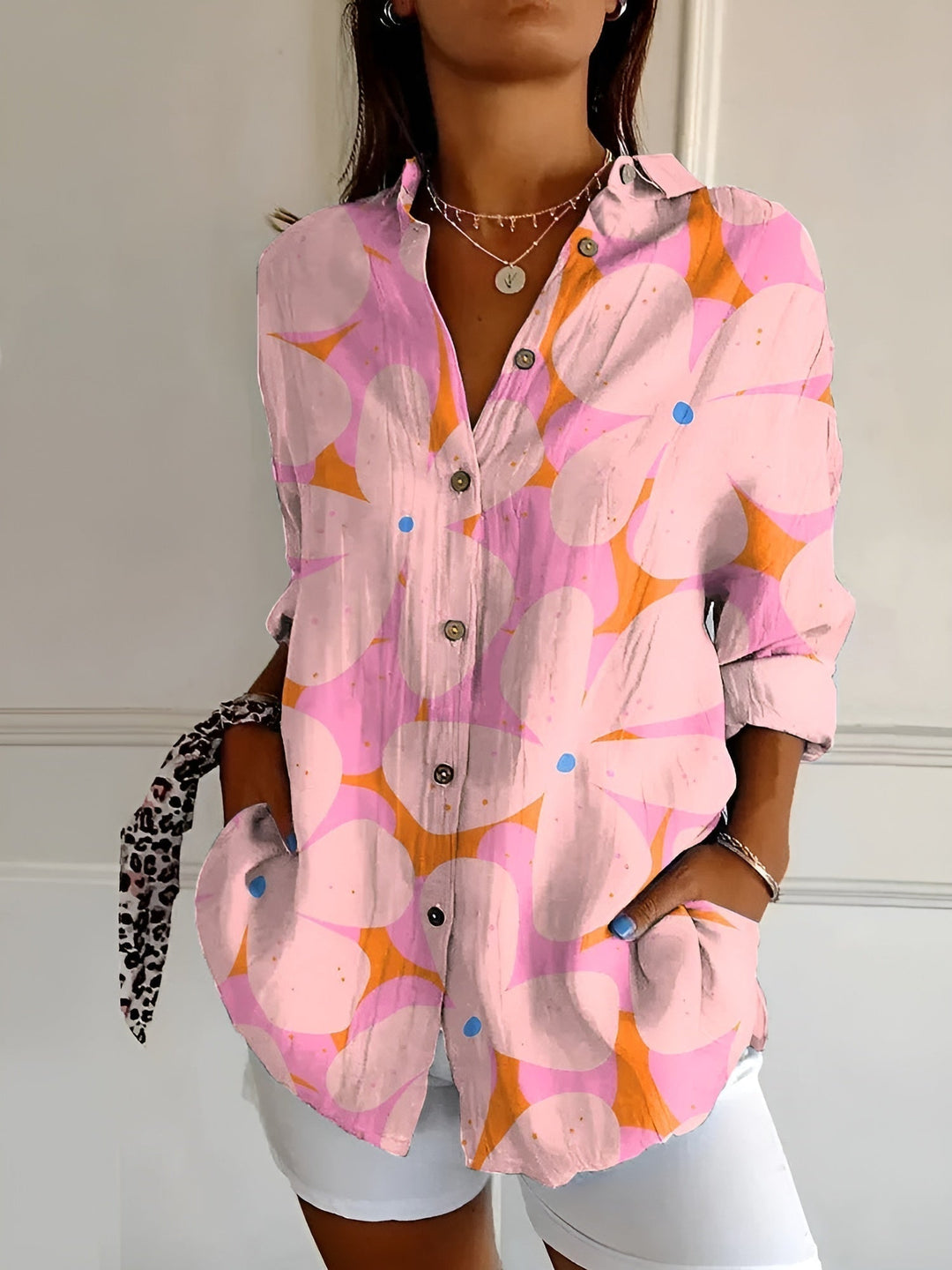 Maia | Cotton Blouse with Floral Wave Design