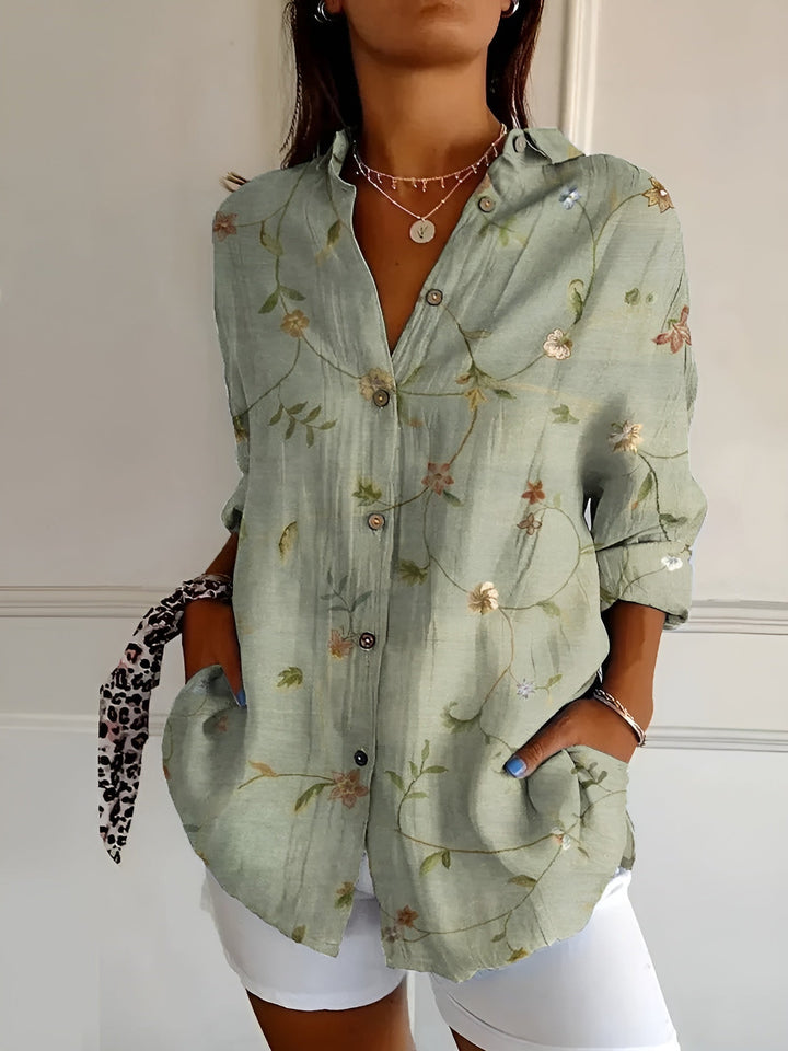 Maia | Cotton Blouse with Floral Wave Design