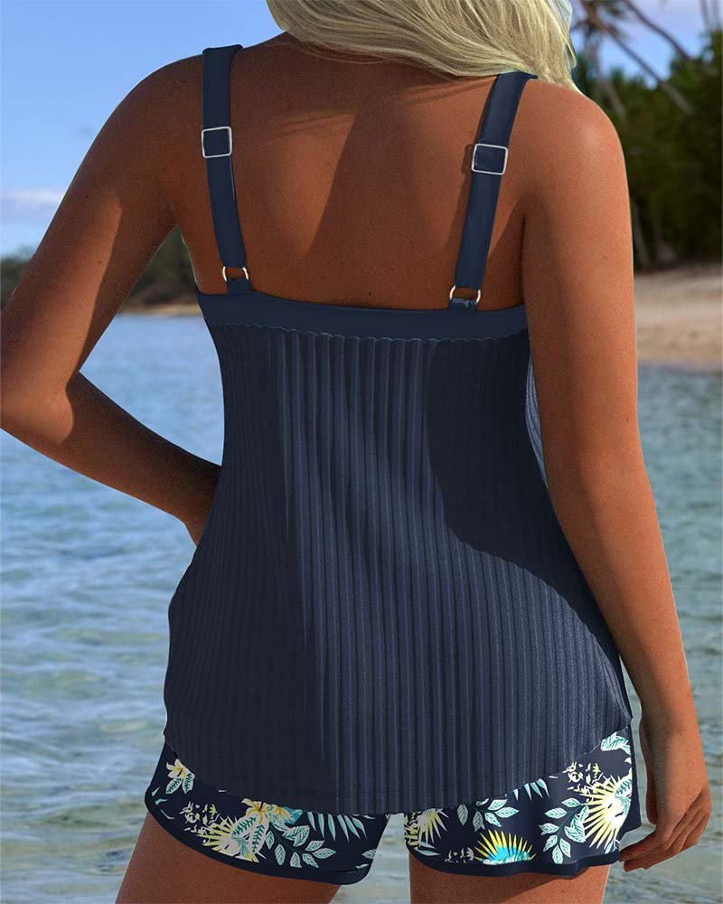 Women's Striped Two-Piece Set Tankini with Beach Shorts